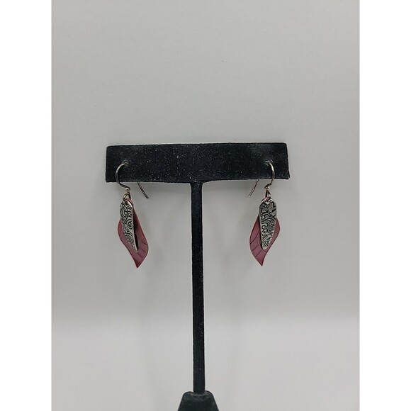 New Jody Coyote Silverworks Pink Silver Leaf Dangle Earrings Pierced Artisan - Picture 4 of 11